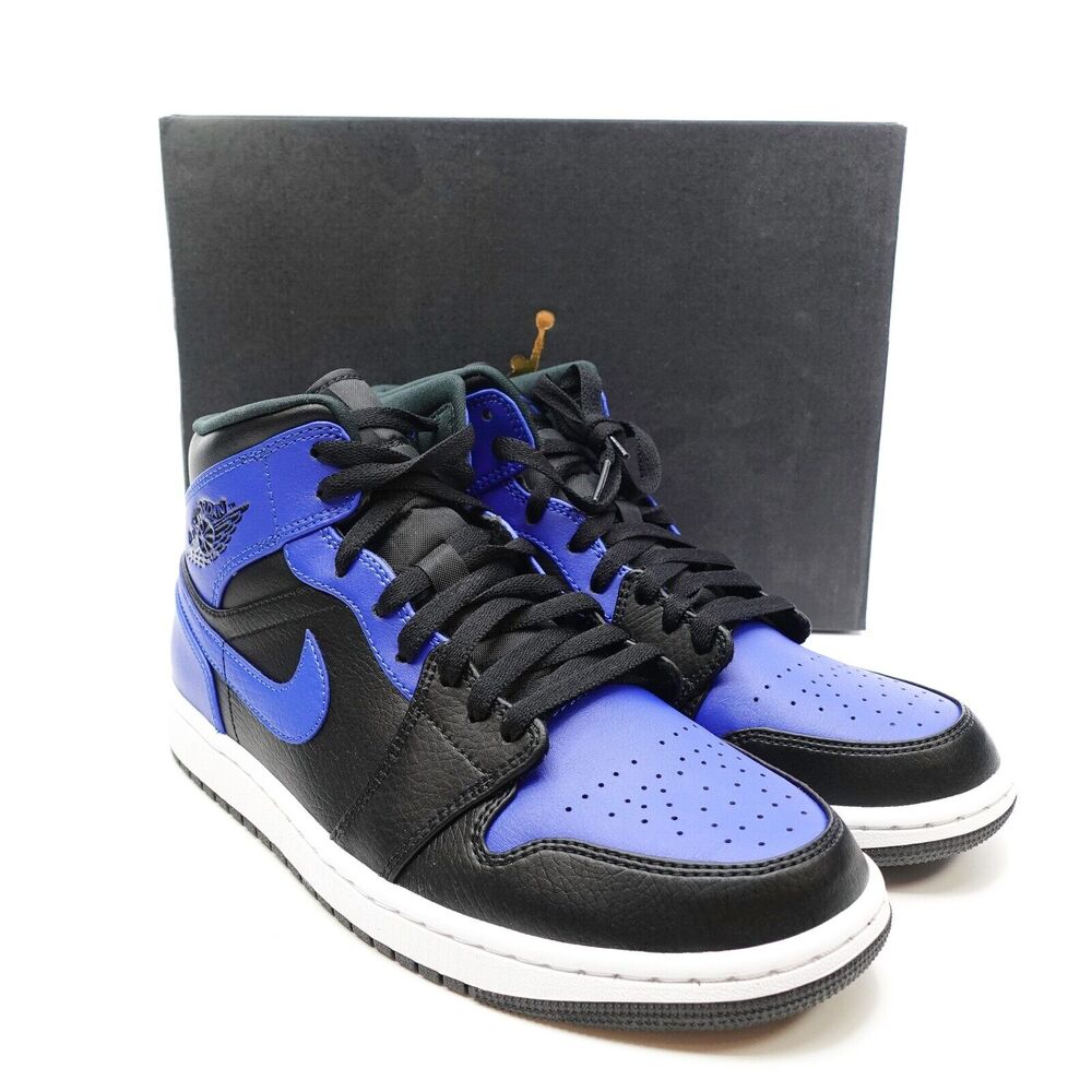 Nike Air Jordan 1 Mid "Hyper Royal" Mens Size 9.5 Black Blue Sneakers 554724-077